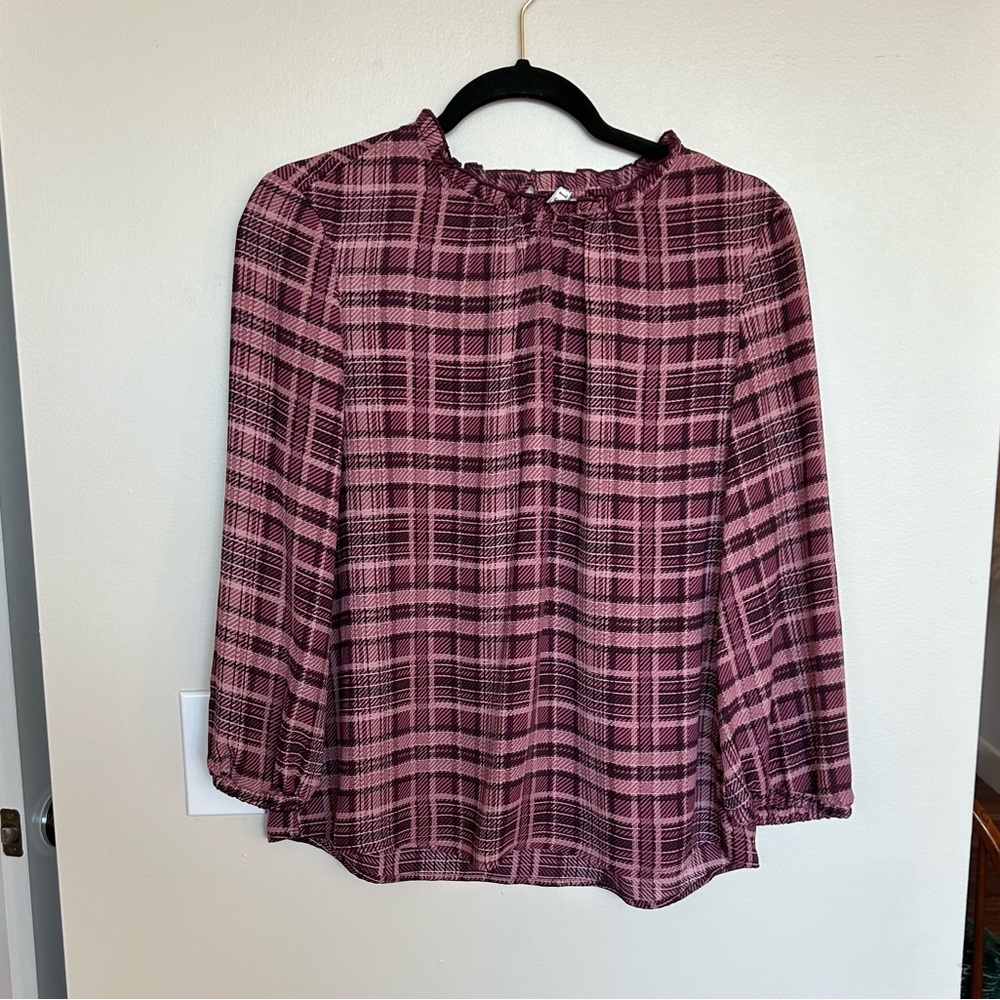 ELLE Pink & Black Plaid Blouse